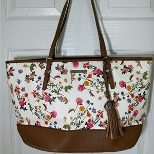 NINE WEST Floral Tote Bag, Large Shopper, Brown & White